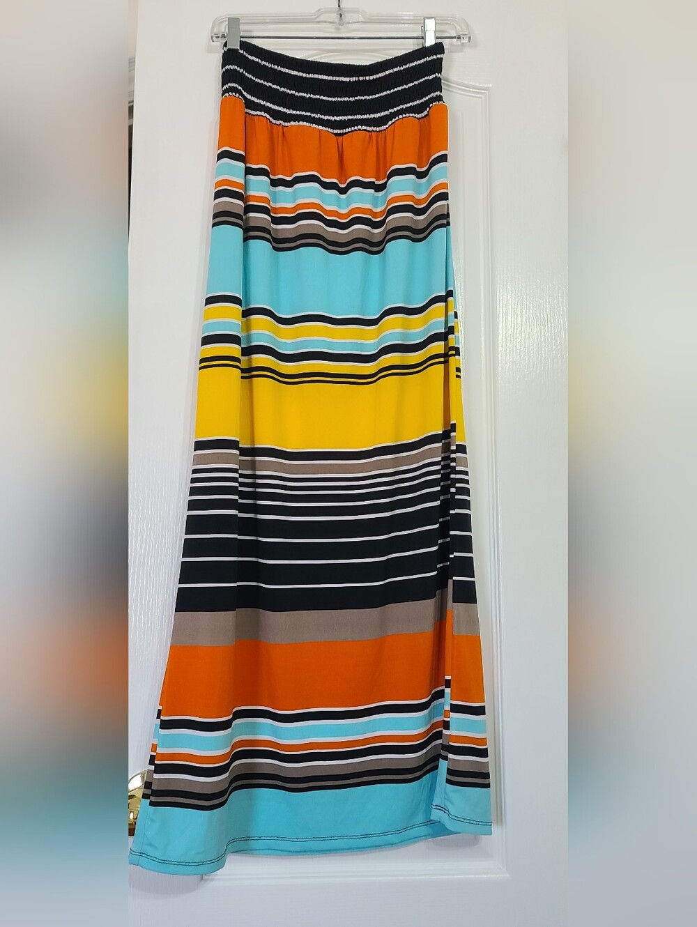 Colourblock Striped Maxi Skirt - Turquoise, Yellow & Orange